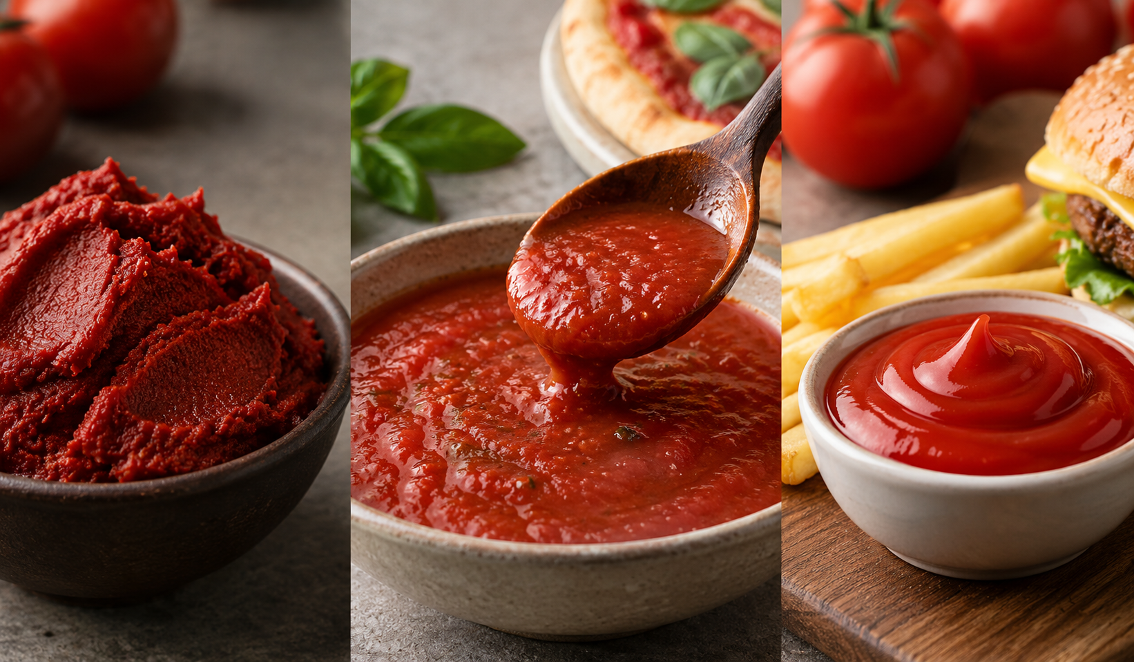 Zeintzuk dira tomate-pasta, tomate-saltsa eta ketchup-en arteko desberdintasun nagusiak?