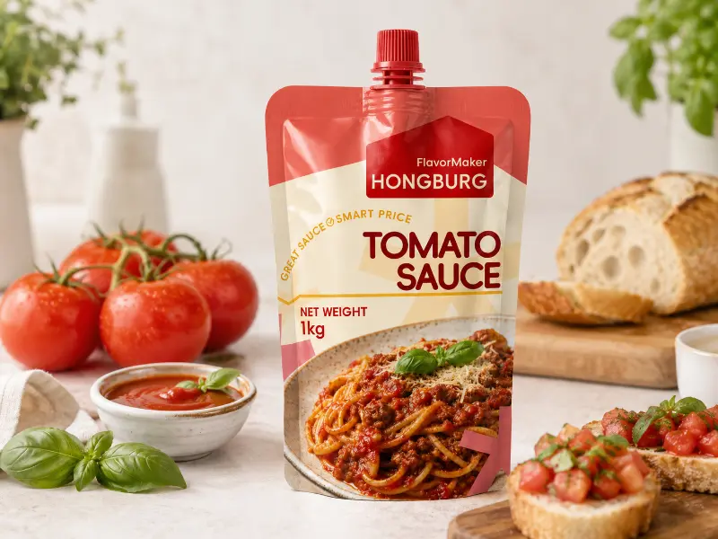 Tomate saltsa zorrotada batean